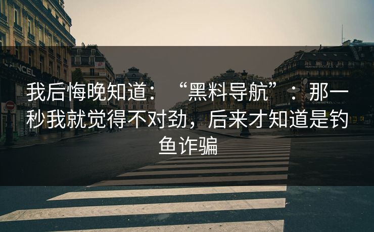 我后悔晚知道：“黑料导航”：那一秒我就觉得不对劲，后来才知道是钓鱼诈骗