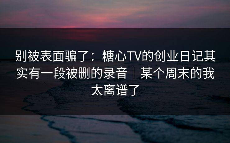别被表面骗了：糖心TV的创业日记其实有一段被删的录音｜某个周末的我太离谱了