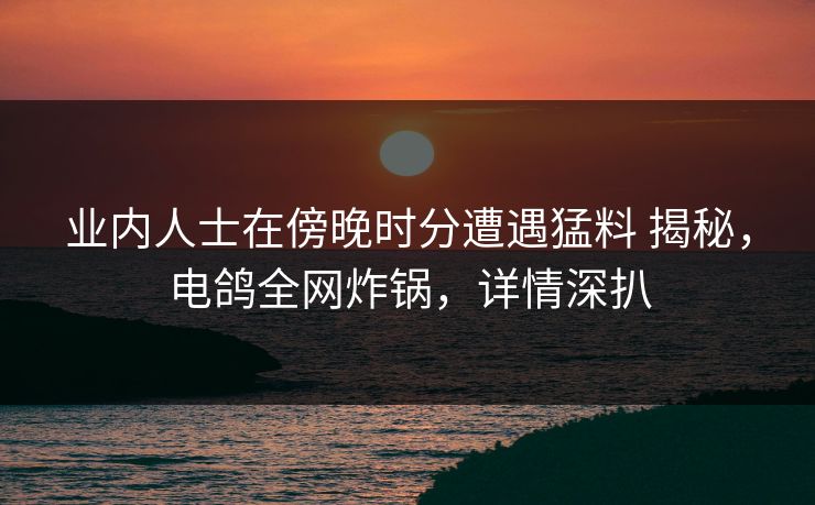 业内人士在傍晚时分遭遇猛料 揭秘,电鸽全网炸锅,详情深扒 业内人士在傍晚时分遭遇猛料 揭秘,电鸽全网炸锅,详情深扒